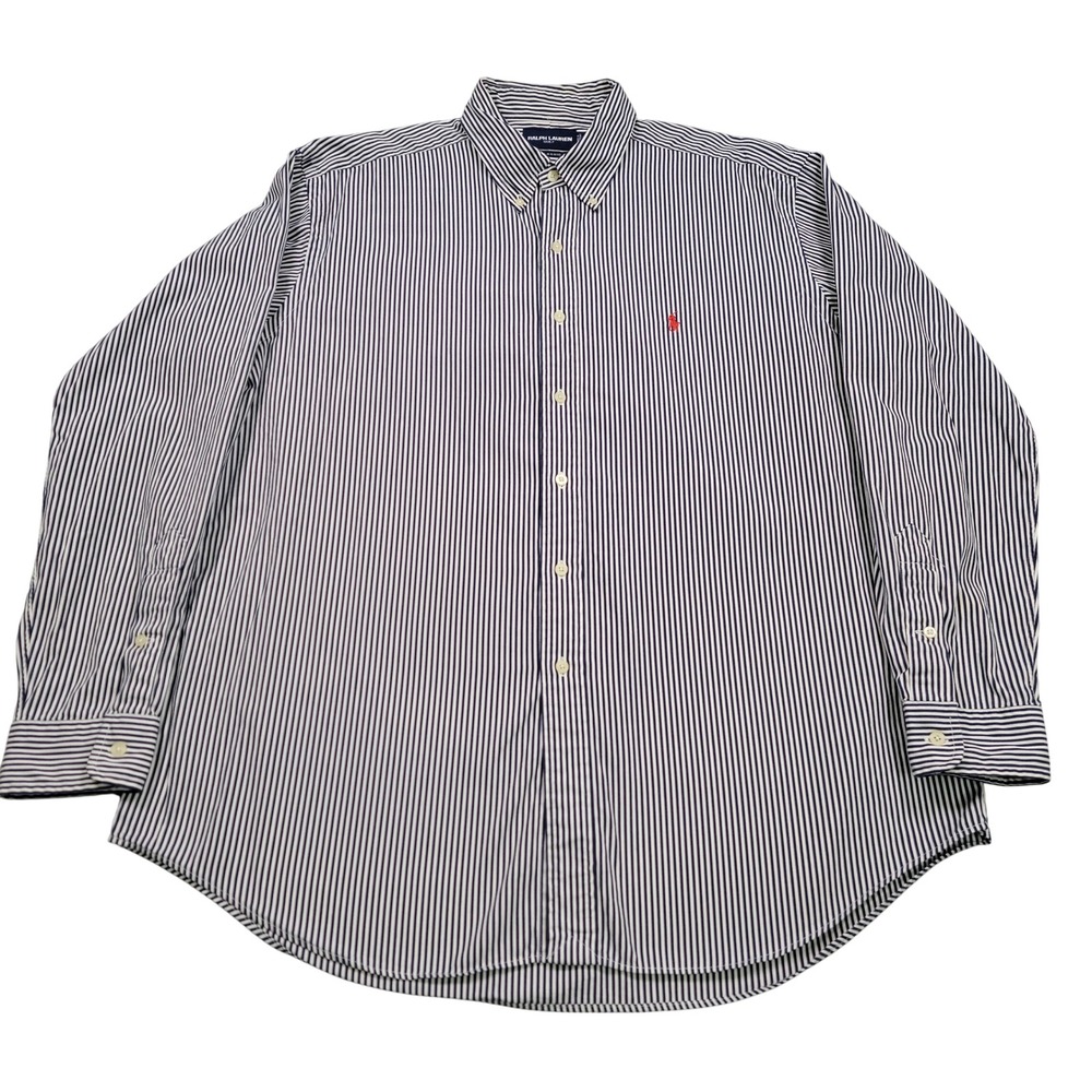 Men's Ralph Lauren Golf Classic Fit Stripe Button-Down Shirt, Navy/White XL